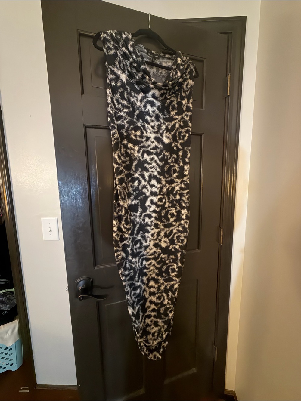 INC International Concepts Black and Cream Printed Cowl-Neck Maxi Dress